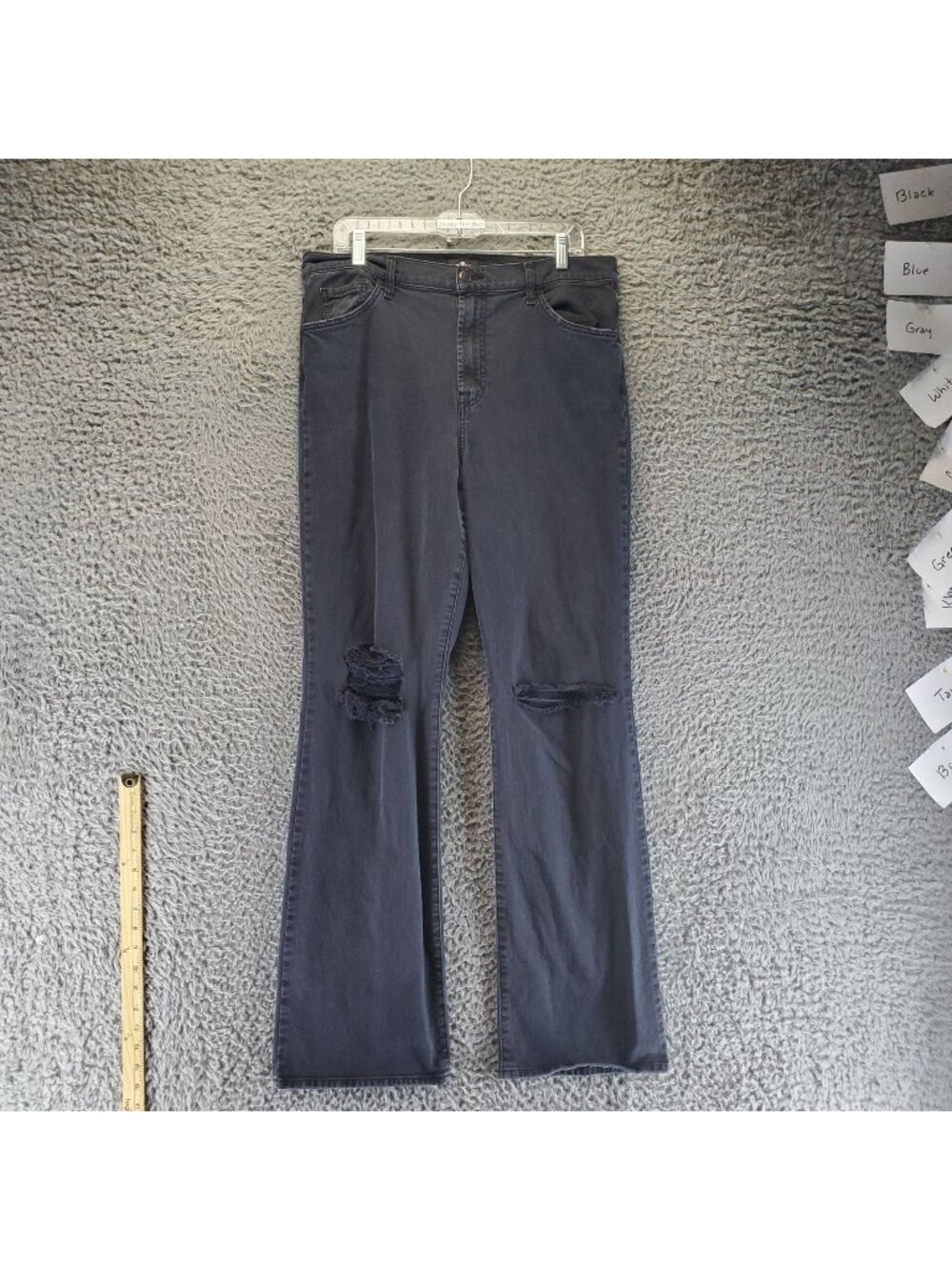 7 For All Mankind Jeans Womens 32 Black Tall Boot Distressed Denim *Read*